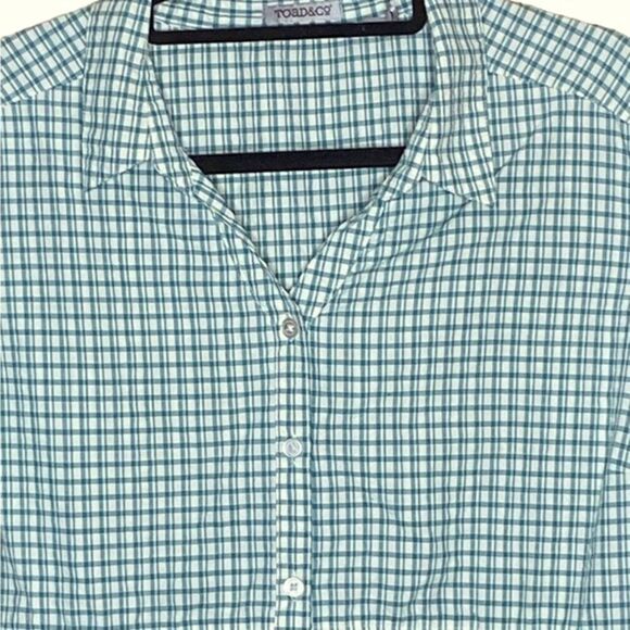 Toad&Co Wm’s Sz Lrg Green White Gingham Debug UPF Lightweight Woven Tunic Shirt - Picture 2 of 5